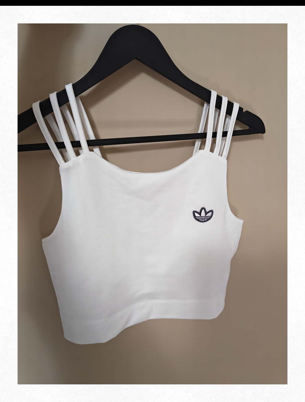 adidas White Triple-Strap Cropped Tank with Trefoil Patch